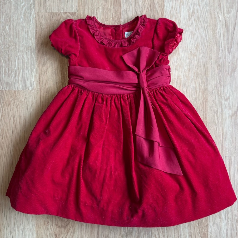 EUC Ralph Lauren Baby Girl Dress-Red Corduroy Dress with Bow
